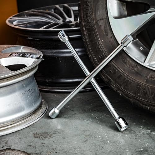 Image of Heavy Duty 4 Way Cross Wheel Wrench Spanner - (17mm x 19mm x 21mm x 23mm) | Car Lug Nut Torque Wrench Tool | Wheel Spanner Kit for SUV, Truck, Car