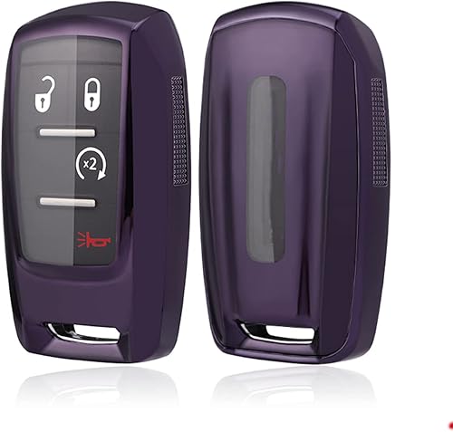 Miniatura 4 de Funda para llavero para Dodge Ram 1500 2019, 2020, 2021, accesorios de TPU suave, soporte remoto de piel, funda de entrada sin llave (morado)