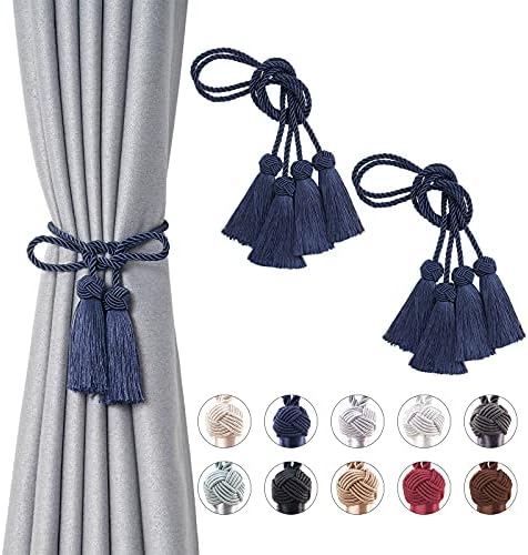 Pretty Jolly 2 Pack Double-ended Tassel Curtain Tiebacks Handmade Braided Rope Knot Drape Tie Backs European Style Decorative Curtain Holdbacks for Home & Office Window Drapery (Beige)