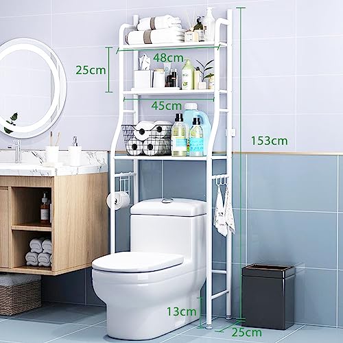 Holdfiturn Over Toilet Storage Unit 3 Tier Over Toilet Storage Rack Bathroom Shelf Organizer Stand Stainless Steel Saving Organizer Stand (White) - Cosy Home Interiors Holdfiturn Over Toilet Storage Unit 3 Tier Over Toilet Storage Rack Bathroom Shelf Organizer Stand Stainless Steel Saving Organizer Stand (White) - Image 2