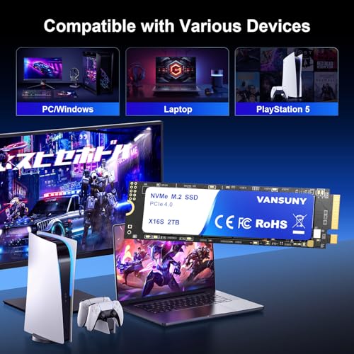 Image of Vansuny 2TB NVMe M.2 SSD,M2 2280 PCIe 4.0 Internal Solid State Drive,Read Up to 7300MB /s with Heatsink and Screwdrivers for PS5 Consoles PC Gaming Design