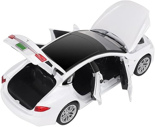 Miniatura 2 de Model S - Coche de juguete fundido a presión de aleación a presión a escala 1:32 a partir de 3 años, auto de juguete con luz y sonido, color blanco