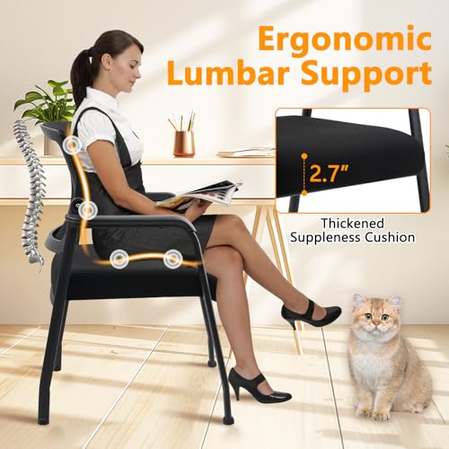 Image of KLASIKA Desk Chair No Wheels with Adjustable Mesh Backrest, Arm Chair with Ergonomic Lumbar Support and Thickened Seats Cushion, Waiting Room Chairs for Office School Church Guest Reception, 8PACK