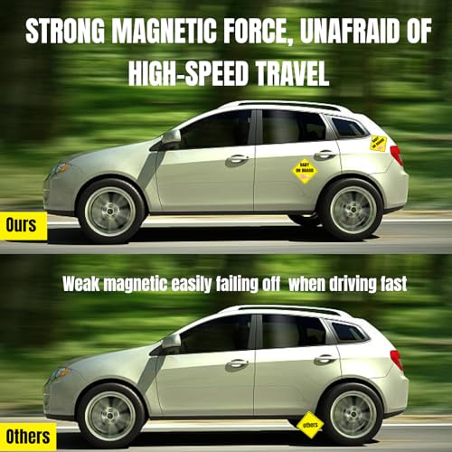 Image of Lusinus Baby On Board Signs for Car - 2 Pack Reflective, Funny & Cute Magnetic Stickers - Removable Safety Attention Signs for Novice Drivers - 5x5 Inches