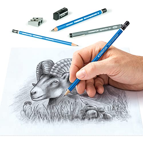 Image of Staedtler Mars Lumograph Art Set|Drawing Kit With Art Pencils,Drawing Pens,Eraser&Double Hole Sharpener (61 100),Black