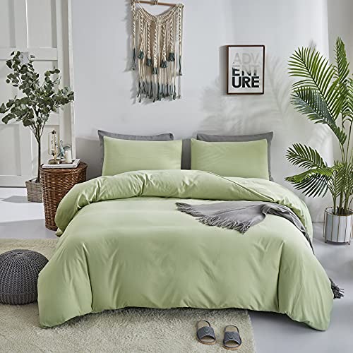 Image of KAREVER Sage Green Comforter Set Full Bedding Set Lightweight Women Soft Durable Light Mint Green Blanket 3 PCs Men Full Size Sage Green Breathable Bed Comforter Set