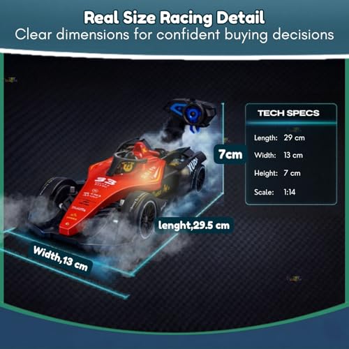 Image of Toy Imagine 2.4GHz Remote Control RC F1 Racing Car for Kids 1:14 Scale, High-Speed Rechargeable RC Toy with LED Lights, Realistic Smoke Effect, Sound, Indoor /Outdoor Play Toy for Boys & Girls 6+(Red)