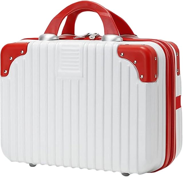 Balakaka Makeup Travel Case Hard Shell Vanity Cases Portable Waterproof ABS Cosmetic Case with Elastic Band and Zipper, Hand Luggage Cosmetic Case for Women Girl, Red and White