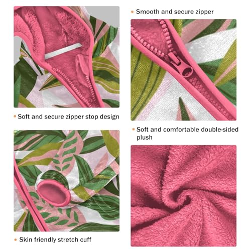 OTVEE Trendy Pink and Green Tropical Leaves Kids Hoodie Jacket Fall Spring Full Zip Warm Outwear Coat3