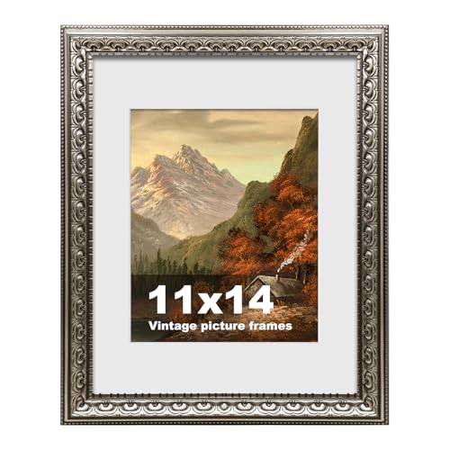 Image of 11x14 Vintage Picture Frames,Antique Picture Frame with White Mat for 8x10 Picture, Ornate Picture Frame for Wall Decor,1 Pack Silver Frame,Silver