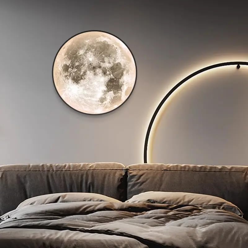Image of One94Store Plastic 3D Moon LED Wall Lamp Modern Art Deco Lighting 3 Color Changing Indoor Wall Mounted Celling Light Wall Sconce Moon Lights for Living Room Bedroom Hallway, Corded Electric (500 MM)