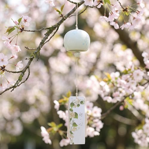 Housoutil Cloche à vent en céramique japonaise avec motif de fleurs de cerisier - Pratique - Carillon Feng Shui - Mélodies relaxantes - Résistant aux...