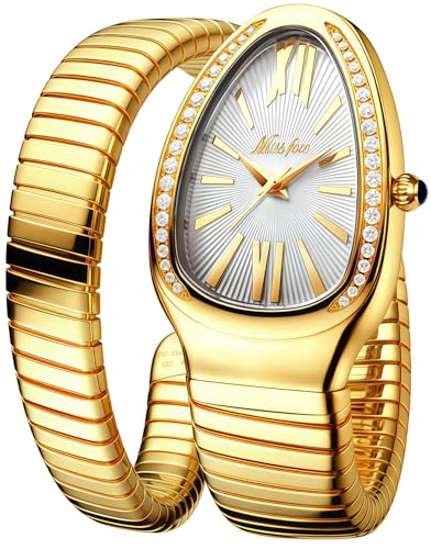 MASTOP Bangle Watches Watches for Women Snakehead dial Dress Watch Womens Dressing Snake Bangle Bracelet Unique Design (Gold Diamond)