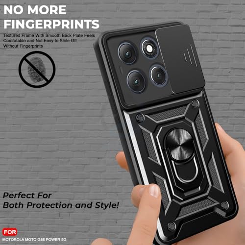 Image of AESTMO Tough Armor Motorola Moto G86 Power 5G Bumper Back Case Cover | Ring Holder & Sliding Camera Shield Cover | 360 Degree Protection Back Case Cover for Motorola Moto G86 Power 5G (Black)