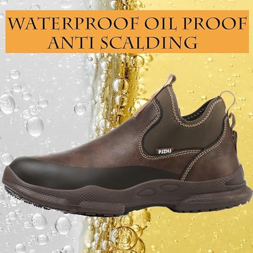 Image of PJZHJ Non Slip Work Shoes Water & Oil Resistant Food Service Shoes Comfortable Slip-On Chef Footwear for Restaurant Hospital