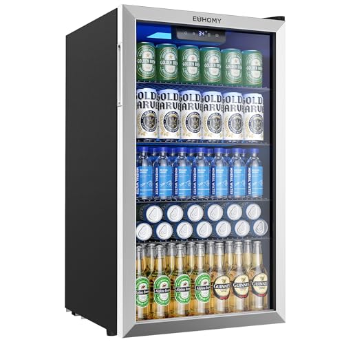 EUHOMY Mini Fridge 130 Can Beverage Refrigerator Cooler Glass Door for Soda Wine Beer, Beverage...