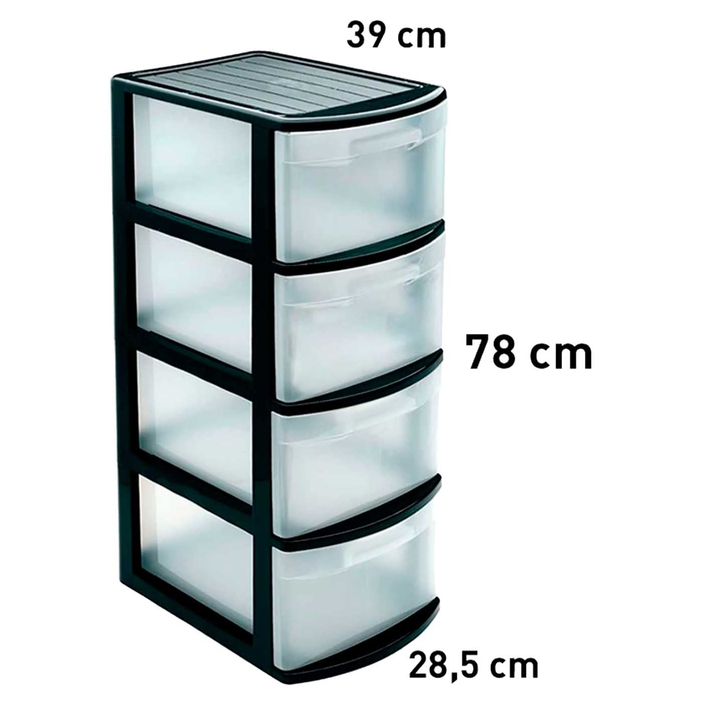 Tradineur – Cajonera Tamesis multiusos de 4 cajones – Sin ruedas – Fabricado en plástico – 78 x 28,5 x 39 cm – Color Negro