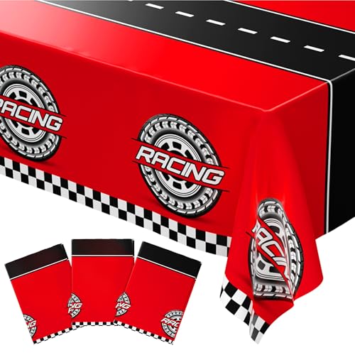 Image of Blue Orchards Car Racing Table Cover (Pack of 3) 108 inch x 54 inch - Race Car Birthday Party Decorations, Immersive Birthday Party Decor, Accent and Backdrop, Gift Wrap, Multi Purpose Party Accent