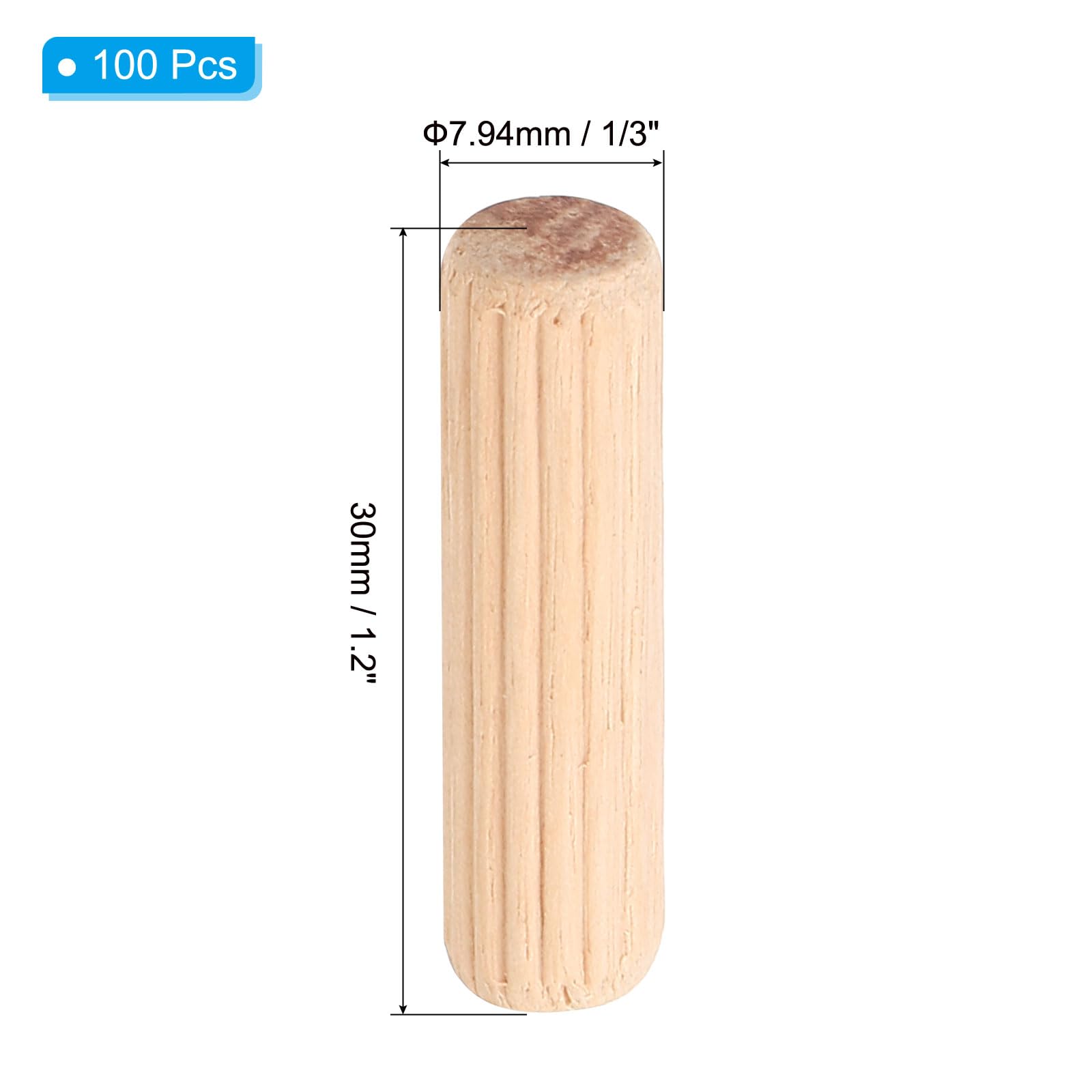 PATIKIL 1/3x1 1/5" Wooden Dowel Pins, 100Pack Wood Dried Fluted and Beveled Variety Bucket for DIY Crafts and Home Decor - Image 2