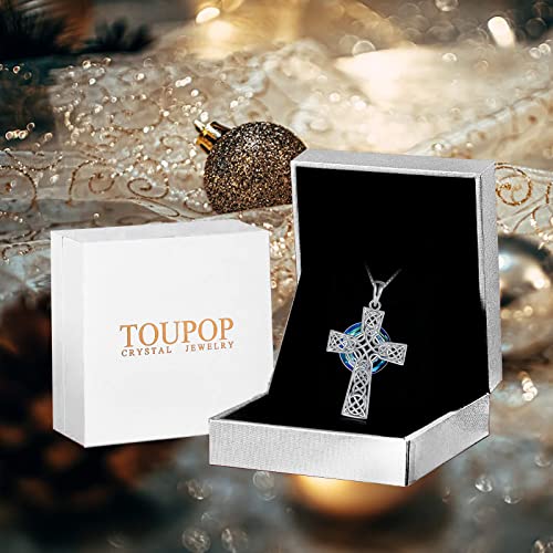 Toupop Celtic Cross Necklace For Women With Crystal Sterling Silver Scottish Cross Pendant Necklace Irish Gifts For Teen Girls Celtic Knot Jewelry For Birthday Graduation Christmas Valentines Mothers Day Gift For Mom Wife Girlfriend Sister Daughter #TOP1