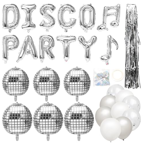 Disco de decoração dos anos 80 e 90, disco decorações de festa com balões de alumínio de discoteca 4D retro, kit de decorações pendentes prateadas para festas com tema retro