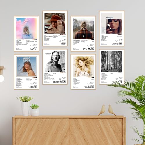 Image of CodersParadise Pack of 8 Music-Inspired Album Art Wall Posters | Aesthetic Pop Music Fan Art Prints | 8x12 Inch (A4 Size) Wall Decor Posters with Glue Dots | Bedroom, Living Room, Office Decoration