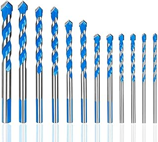 CYLBAQ 12Pcs Masonry Drill Bits, 3mm-12mm Concrete Drill Bit Set, Alloy Tungsten Carbide Tip Triangle Shank Multipurpose for Wall, Brick,Tile, Cement, Concrete, Glass, Wood, Porcelain Ceramic(Blue)