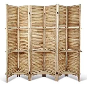 ECOMEX 6 Panel Room Divider with Shelf and Folding Privacy Screens, Room Dividers for Bedroom Homes, Divider and Double Hinged Wooden Room Dividers and Room Separator,Natural