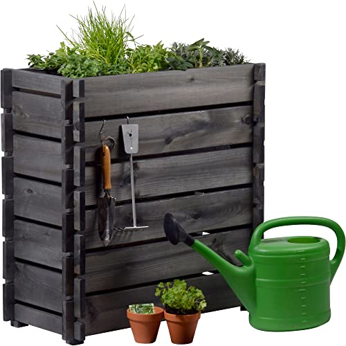 Preisvergleich Produktbild dobar® 58442FSCe Hochbeet Stecksystem / Salatbeet Massivholz / Erhöhtes Gemüsebeet / Balkonbeet für die Anzucht / Dekoration / Pflanzkasten inklusive Pflanzfolie / 79 x 37 x 79 cm / Anthrazit