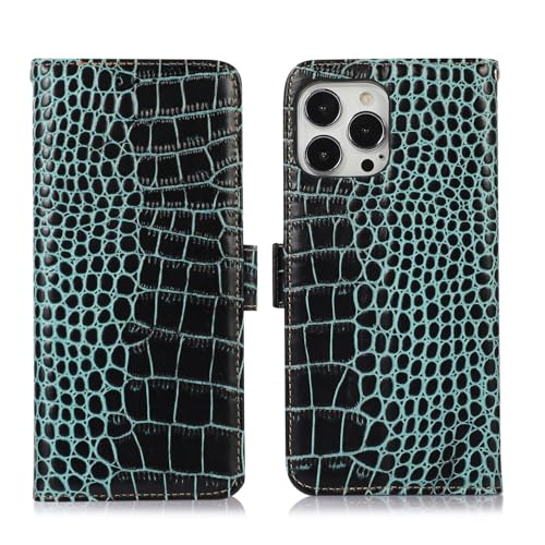 Étui portefeuille iPhone 17 Pro Max vert protection cuir véritable aimanté