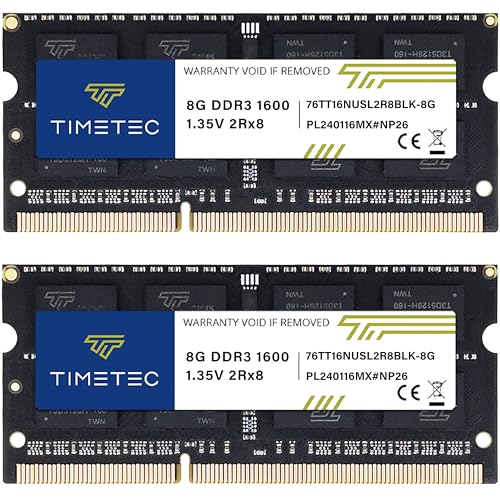Timetec 16GB KIT(2x8GB) DDR3L / DDR3 1600MHz (DDR3L-1600) PC3L-12800 / PC3-12800 Non-ECC Unbuffered 1.35V/1.5V CL11 2Rx8 204 Pin SODIMM Laptop Notebook PC Computer Memory RAM Module Upgrade Black PCB