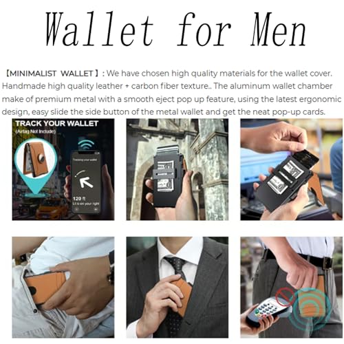 intelligence Wallet for Men, intelligencn Wallet for Men - with Pop Up Aluminum Case Money Clip Slim Leather Slots Credit Card Holder RFID Blocking Bifold Minimalist Wallets (Brown)4