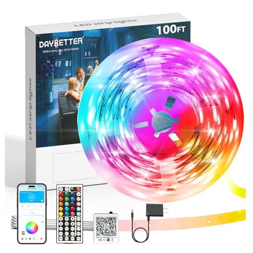 DAYBETTER Led Lights 100ft, 2 Rolls of 50ft Led Lights for Bedroom, Long Smart Led Strip Lights with Remote App Control, Music Sync 5050 RGB Color Changing Led Light Strips for Room Decoration