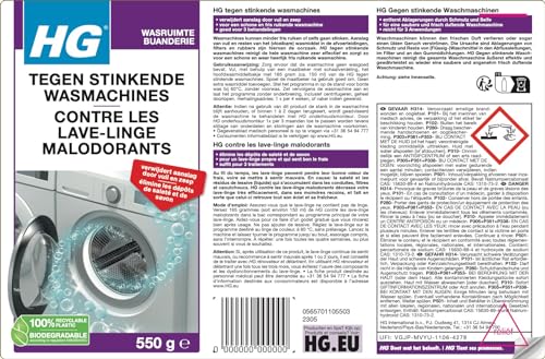 HG Tegen Stinkende Wasmachines, Wasmachinereiniger, Vloeibare Geurverdrijver, Reinigt & Verwijdert Vieze Geurtjes, Krachtige En Professionele Formule – 550g (657055103) - Afbeelding 3