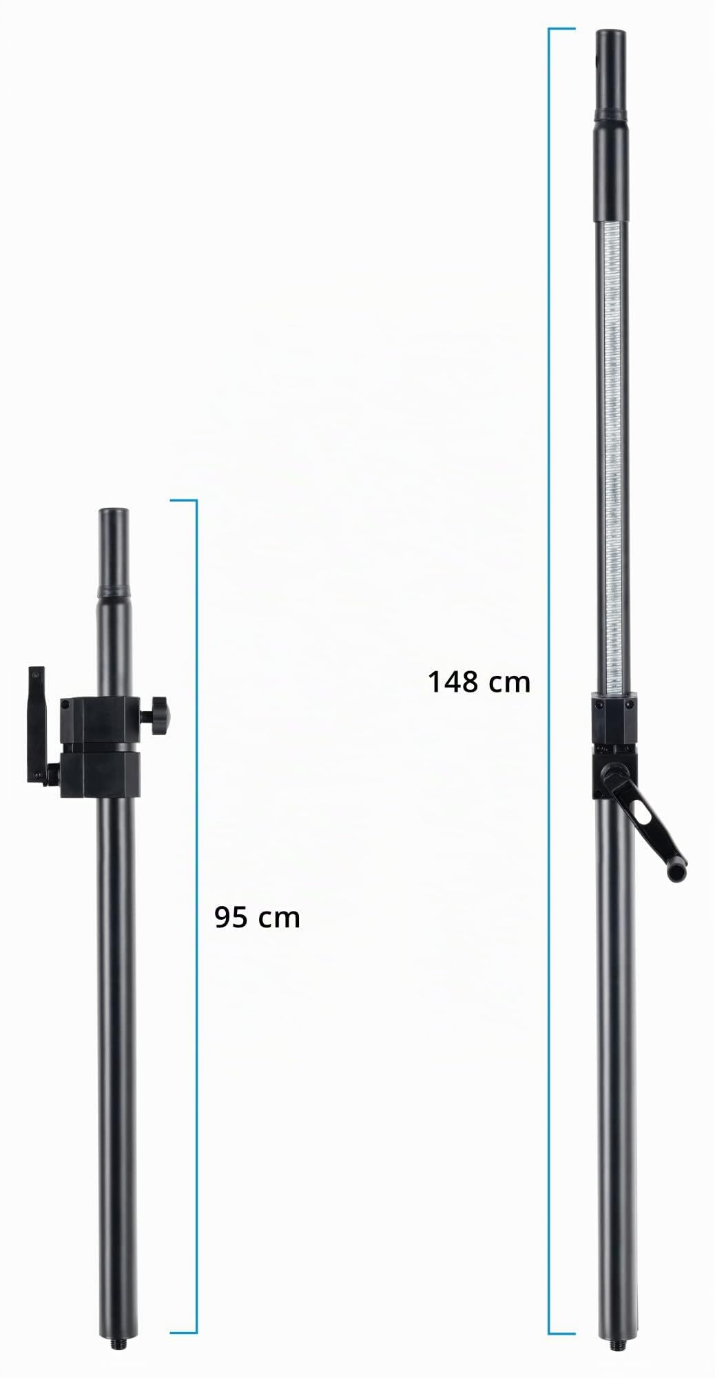 Pronomic Distanzstange/Distanzrohr M20 mit Kurbel, Distanzstange aus Stahl | Zur Montage von Topteilen auf Subwoofer, Ausklappbare Kurbel zur Höheneinstellung, Schraub-Version mit M20-Gewinde, 3 kg