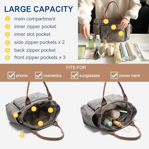 Sursee Canvas Tote Bags Large Capacity Shoulder Bags Multiple Pockets Totes with Long Strap for Easy Carry3