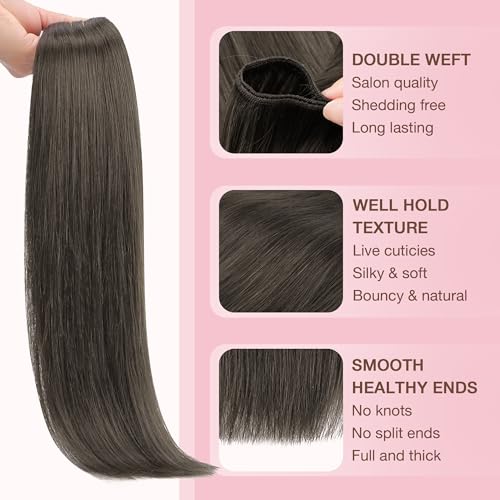 Image of GOO GOO Sew in Hair Extensions Real Human Hair, Weft Hair Extensions Human Hair, 1C Mocha Brown 24inch 120g, Weft Bundles Straight Silky Remy Hair
