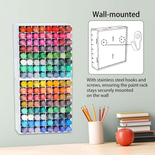 Image of Krafetto 2 Pack 64 Grids Paint Organizer Storage Rack, Wall-mountable Craft Paints Holder, Paint Bottle Organizer Rack Stand for 2 oz Acrylic Craft Paints