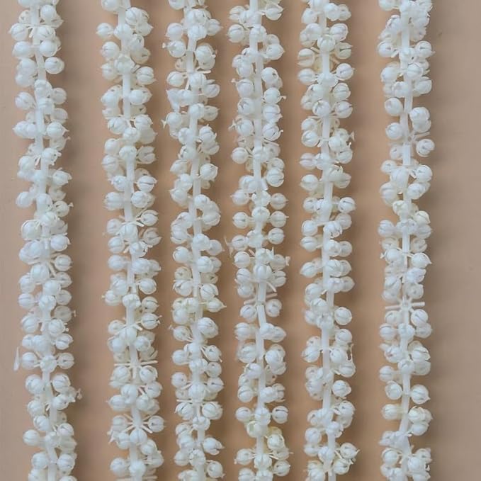 Image of Rajasthan Kraft Handmade Pack of 6 Jasmine Garland (5 Feet Each) Artificial Mogra Flower Mala Strings for Home, Festival & Event Decor, Diwali, Reusable, Lightweight & Realistic Long Floral Strings