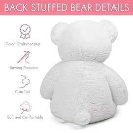LotFancy Teddy Bear Stuffed Animal, 20 inch, White Teddy Bear Plush Toy, Cute Face with Big Footprints, Plushies Gifts for Girls, Girlfriend, Wife on Birthday, Easter Decoration