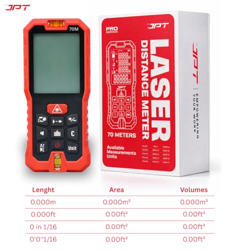 Image of JPT 70M Laser Distance Meter | Professional Digital Measuring Tool with Area, Volume & Pythagorean Calculation | Backlit Display, Continuous & Unit Conversion Modes