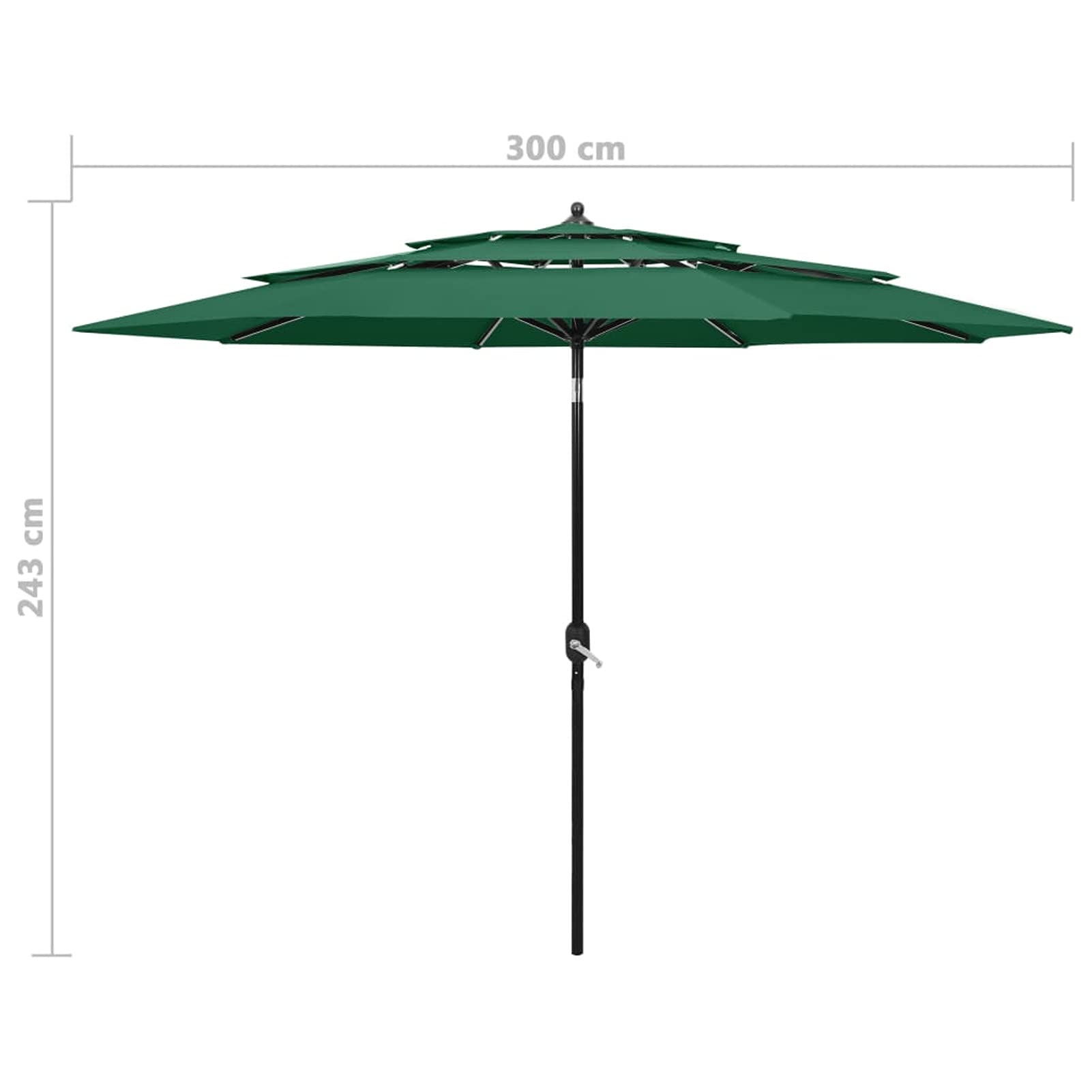 Homgoday Sombrilla de jardín de 3 Niveles con Palo de Aluminio Verde 3 m Sombrilla Terraza Exterior, Sombrilla Jardín Grande Orientable Jardín Parasol Balcón