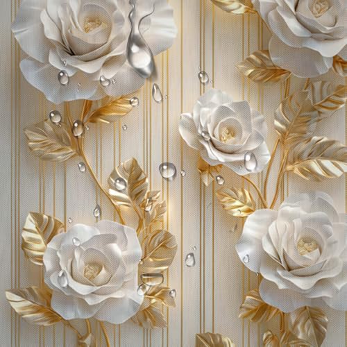 NBVKO 4Pcs Luxury White Rose Shower Curtain Set with 12 Hooks Non-Slip Rugs,Toilet Lid Cover and Bath Mat,Gold Bathroom Decor for Hotel & Home Bathroom by NBVKO - Used condition - Image 6