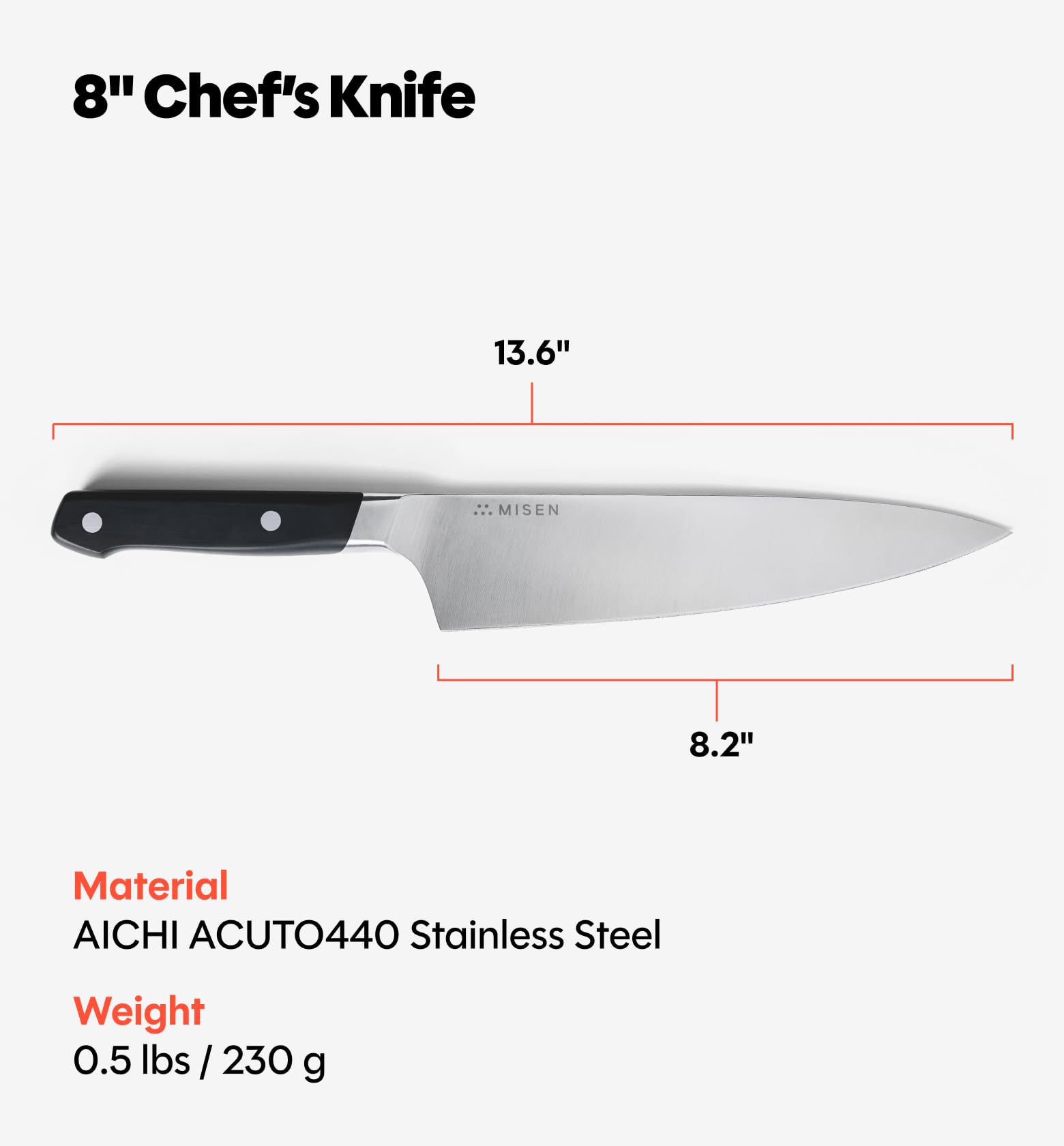 Misen 8 Inch Chef's Knife, ACUTO440 Japanese High-Carbon Steel Kitchen Knife, Black — Amazon image 2