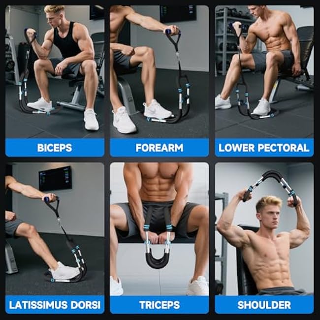 Twister Arm Trainer, Adjustable Chest Workout Equipment 40-130lb, Arm Trainer with 4 Spring, Chest Exerciser for Men, Portable Home Fitness Equipment for Chest Clip Muscle (Blue)