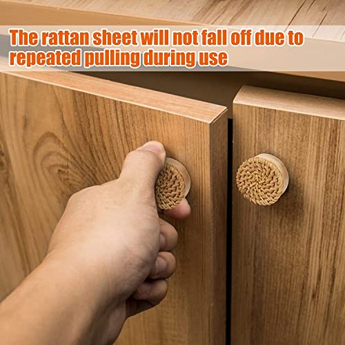 Image of ANPHSIN 6 Pack Boho Rattan Cabinet Dresser Knobs | Durable Beech Wood Drawer Knobs, Decorative Handmade Wicker Woven Pulls Handles with 12 Screws for Home Furniture