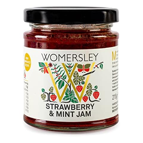 Womersley British Fruit and Herb Jam - Strawberry & Mint Jam, Perfect for Spreading, Baking and a Great Companion to Cooked Meats and roasts (215g) Cover