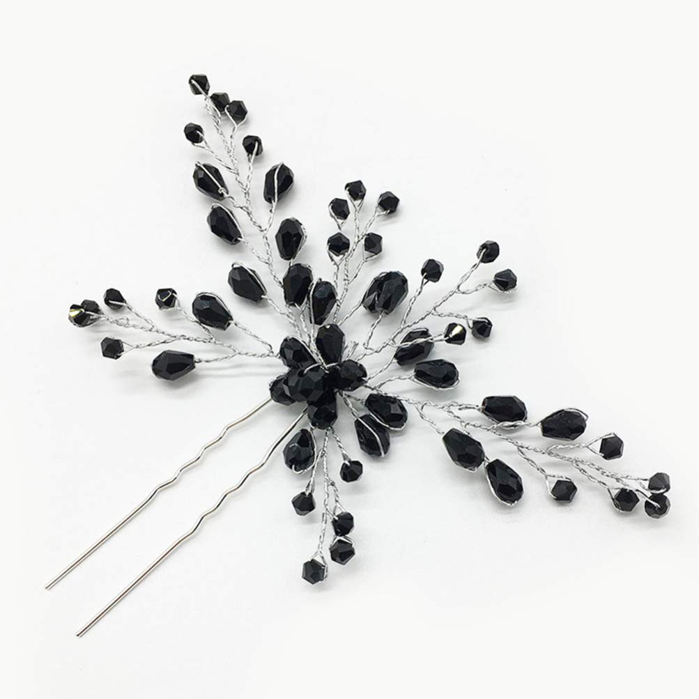 Lurrose bridal wedding elegant hair pin crystal rhinestone hair pins clips hair jewellery for women girls black - Image 2