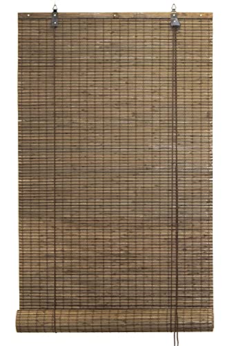 Seta Direct, Bamboo Flat-Weave Sun-Filtering Roll Up Blind (48x66 Inch, Espresso)