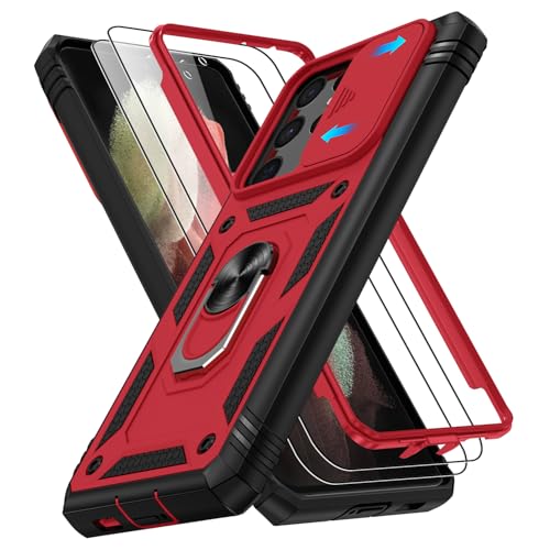 Coque Samsung S21 Ultra antichoc militaire à bague rotative 360 et double film écran protecteur